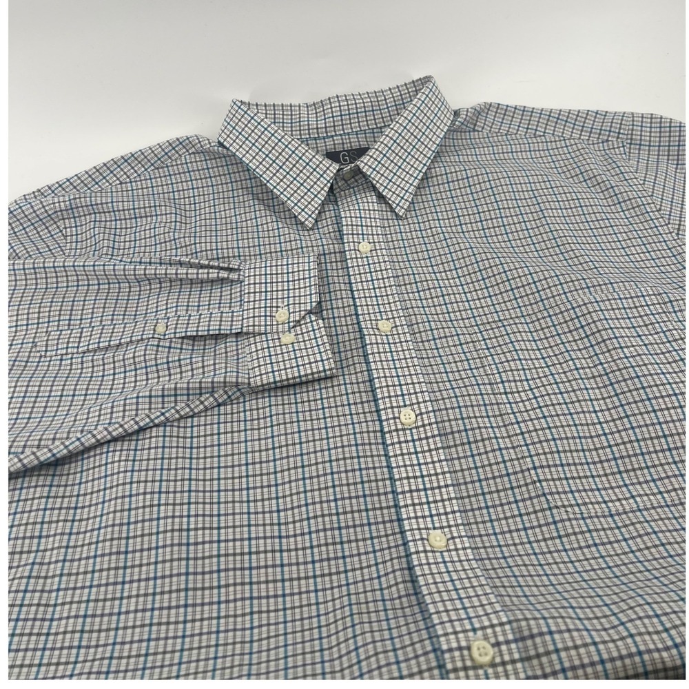 GS Mens Classic Fit Wrinkle Free Plaid Button Down Shirt Blue Grey 20-35/36
